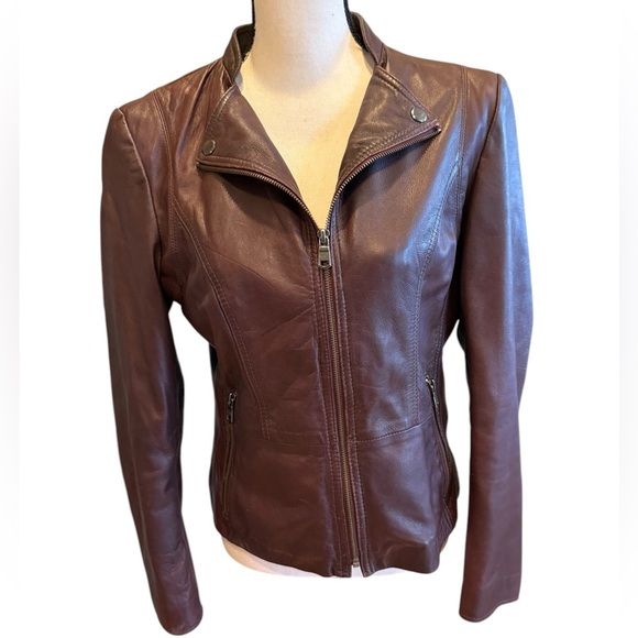 Marc New York Andrew Marc brown 100% leather jacket Moto Size L - Picture 2 of 16